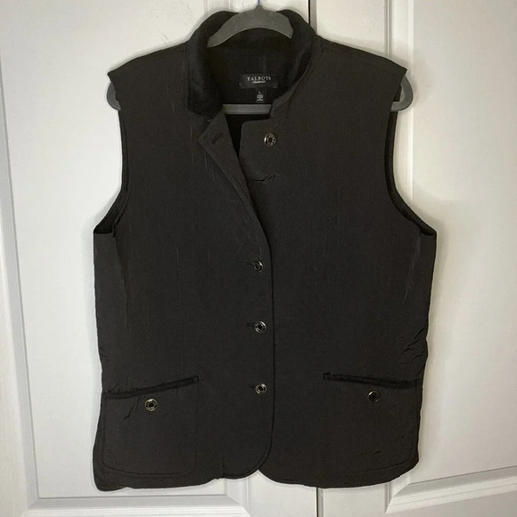 Talbots Black Quilted Old Money Preppy Equestrian Neutral Button Down Vest Large - Picture 6 of 7